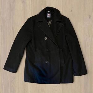 Chaps Black Double-Breasted Wool Peacoat